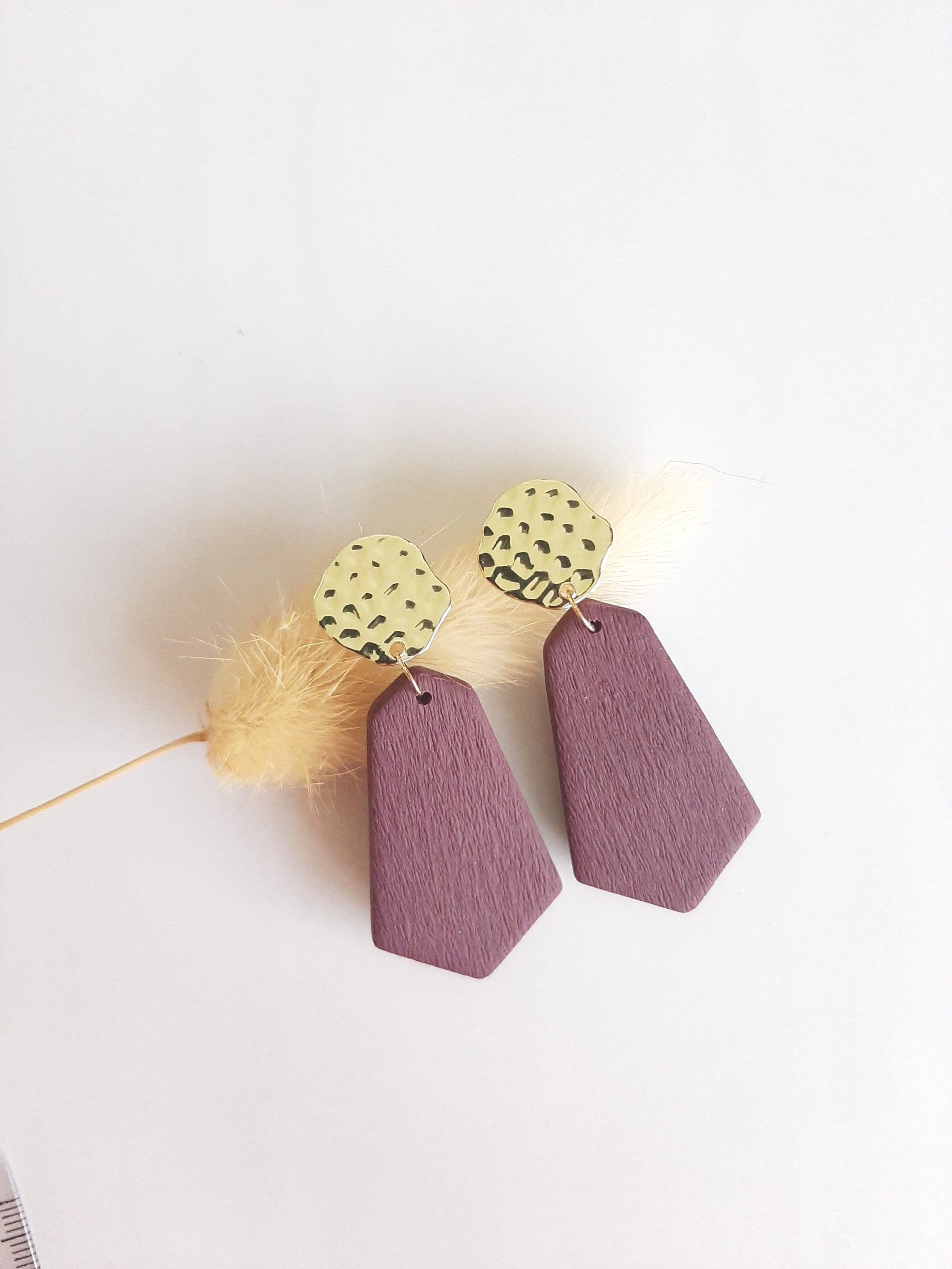 Pendantes bordeaux/violet foncé et doré